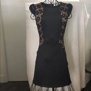 Mystic Black Scuba Mini Dress with Lace Inserts